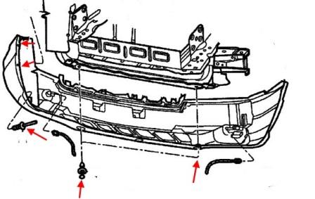 scheme of fastening of front bumper Jeep Grand Cherokee WJ (1999-2004)